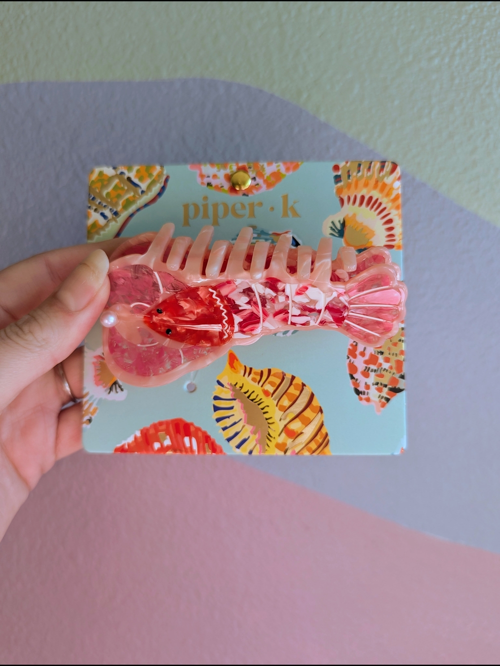 piper•k Pink & Red Lobster Resin Hair Clip With Faux Pearl